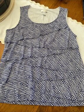 Chico's Navy Dot Tiered Ruffle Tank